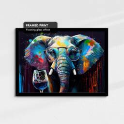 Elephant Toasting Drink Glasses Animal Abstract Oil Painting Framed Poster Print & Canvas Wall Art Living Home Decor Interior Gift - thumbnail 2