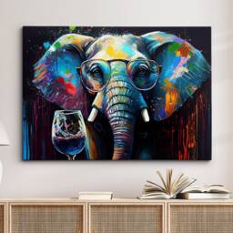 Elephant Toasting Drink Glasses Animal Abstract Oil Painting Framed Poster Print & Canvas Wall Art Living Home Decor Interior Gift - thumbnail 1