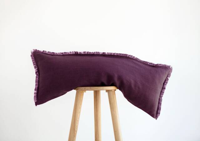 Raw Edge Purple Linen Lumbar Pillow Cover - Custom Size - image 1