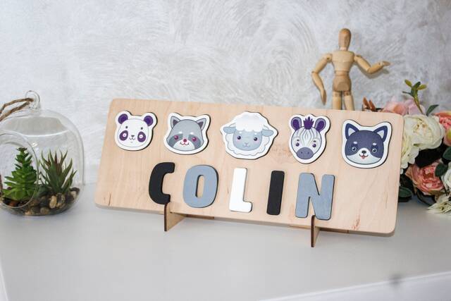 Name Puzzle Baby Boy, 1 2 3 Birthday Gift, Safari Animals Puzzle, Baby Shower Montessori Toys, First Birthday Gift, New Christmas Gift - image 1