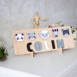 Name Puzzle Baby Boy, 1 2 3 Birthday Gift, Safari Animals Puzzle, Baby Shower Montessori Toys, First Birthday Gift, New Christmas Gift - thumbnail 4