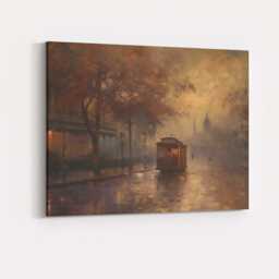 Misty Vintage Tram Rainy City Street Scene Canvas Wall Art Print Decor Picture Ready To Hang - thumbnail 4