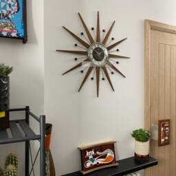 Handmade Mid Century Starburst Wall Clock Teak Rays & Atomic Balls - thumbnail 4