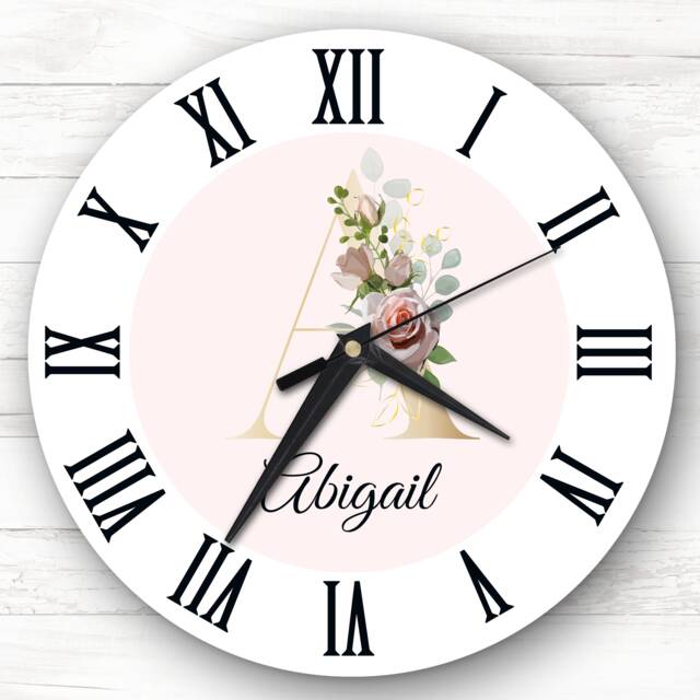 Floral Alphabet Name Initial Letter A Personalised Gift Clock - image 1