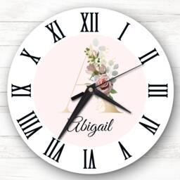 Floral Alphabet Name Initial Letter A Personalised Gift Clock