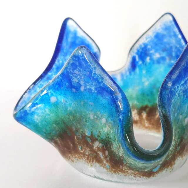 Glass Tealight Holder, Ocean Waves Coastal Decor, Handmade Candle Dish - image 1