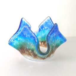 Glass Tealight Holder, Ocean Waves Coastal Decor, Handmade Candle Dish - thumbnail 2
