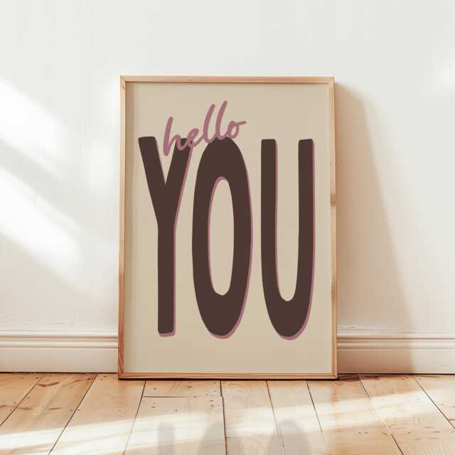 Retro Typography Print, Hello You, Hallway & Living Room Wall Decor/Unframed - image 1