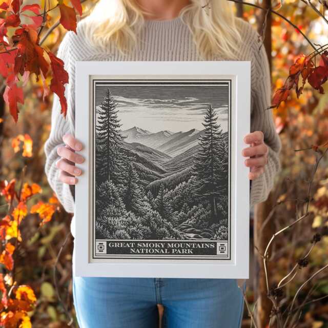 Great Smoky Mountains National Park Lithograph Style Print - Vintage Tennessee & North Carolina Archival Quality Matte Fine Art Print Gift - image 1