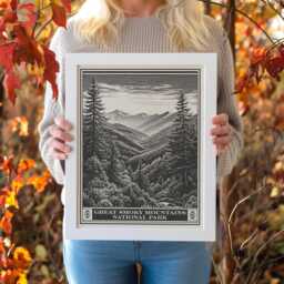 Great Smoky Mountains National Park Lithograph Style Print - Vintage Tennessee & North Carolina Archival Quality Matte Fine Art Print Gift - thumbnail 1