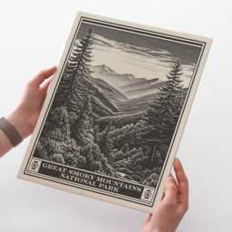 Great Smoky Mountains National Park Lithograph Style Print - Vintage Tennessee & North Carolina Archival Quality Matte Fine Art Print Gift - thumbnail 2