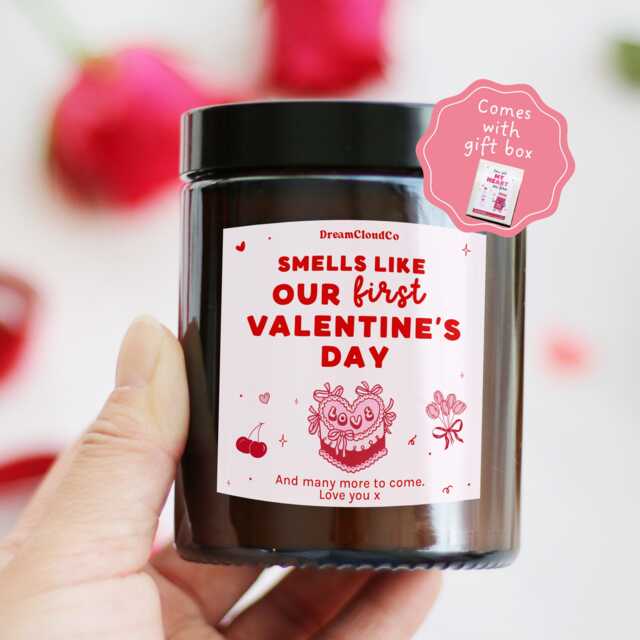 First Valentine's Day Gift For Him Her Boyfriend Girlfriend Husband Wife - Smells Like Our Personalized Candle - image 1