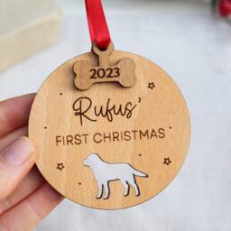 Personalised Dogs First Christmas Bauble Dog Decoration, Pet Lover Gift, Pet, Decor Wooden Tree Decoration - thumbnail 3