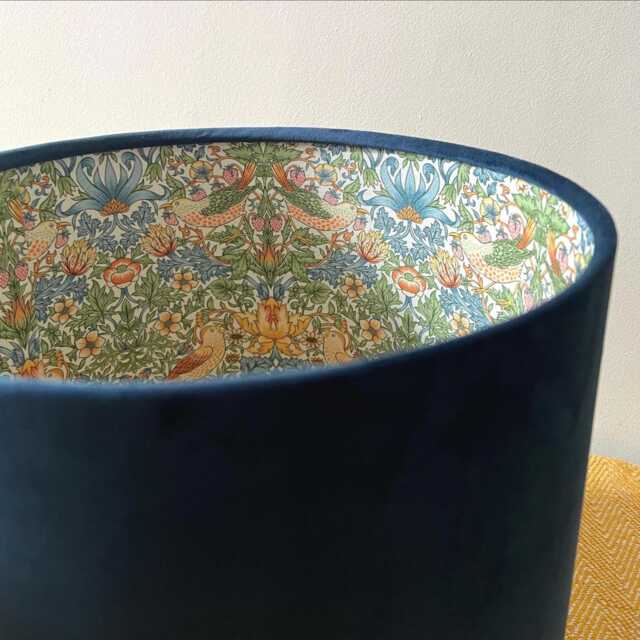 Navy Velvet Drum Lampshade/ Ceiling Shade William Morris Strawberry Thief Sky Interior - image 1