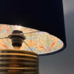 Navy Velvet Drum Lampshade/ Ceiling Shade William Morris Strawberry Thief Sky Interior - thumbnail 2