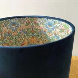 Navy Velvet Drum Lampshade/ Ceiling Shade William Morris Strawberry Thief Sky Interior