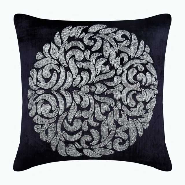 "Handmade Silver Zardozi Navy Blue Euro Pillow 24""x24""/26""x26" - image 1