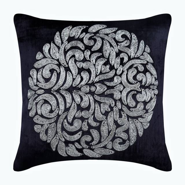 "Handmade Silver Zardozi Navy Blue Euro Pillow 24""x24""/26""x26" - image 1