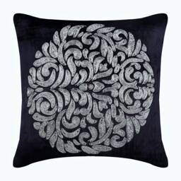 "Handmade Silver Zardozi Navy Blue Euro Pillow 24""x24""/26""x26" - thumbnail 1