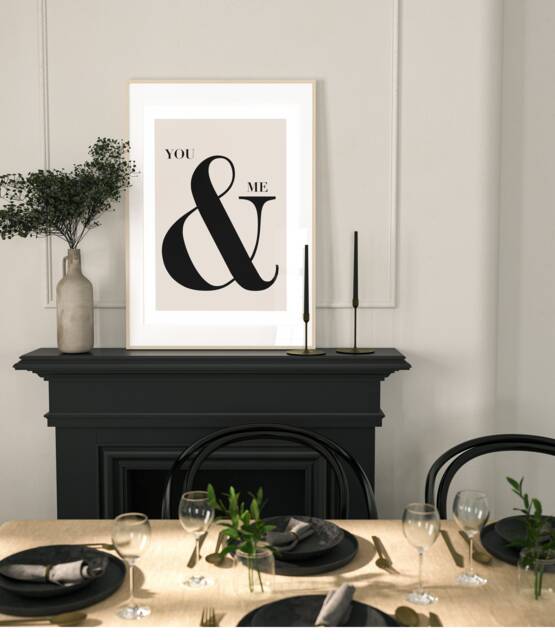 You & Me Ampersand Poster, Beige Quote Print, Retro Typography Minimalist Home Decor, Modern Slogan Wall Art, Office, Lounge, A2 A1 - image 1