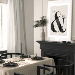 You & Me Ampersand Poster, Beige Quote Print, Retro Typography Minimalist Home Decor, Modern Slogan Wall Art, Office, Lounge, A2 A1 - thumbnail 2