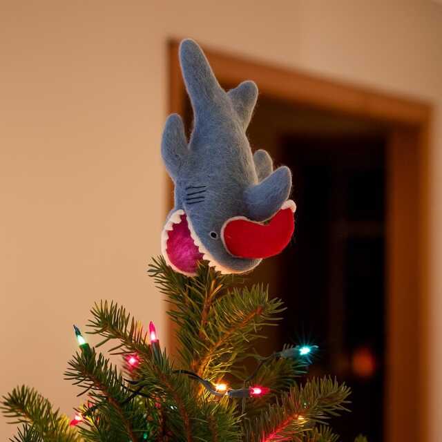 Santa Jaws Shark Christmas Tree Topper Needle Felt Quirky Handmade Decoration - image 1