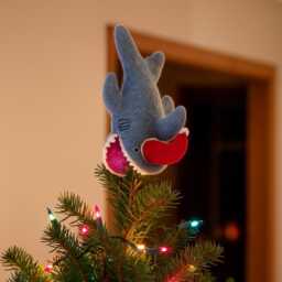 Santa Jaws Shark Christmas Tree Topper Needle Felt Quirky Handmade Decoration
