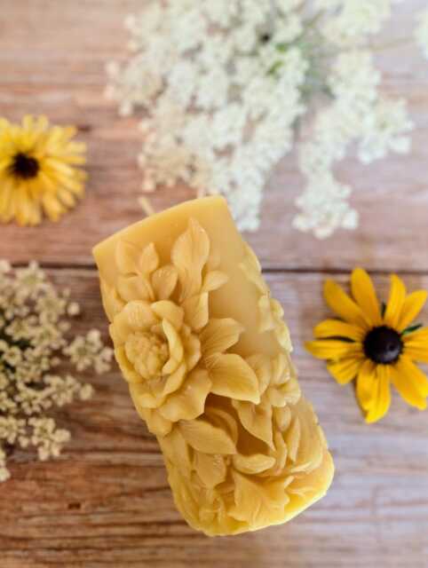 Peony Floral Beeswax Pillar Candle Toxin-Free, Zero-Waste - image 1