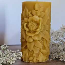 Peony Floral Beeswax Pillar Candle Toxin-Free, Zero-Waste - thumbnail 2