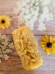 Peony Floral Beeswax Pillar Candle Toxin-Free, Zero-Waste - thumbnail 1