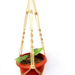Beige Macrame Plant Hanger 24 Inches 3mm - Hanging Planter Indoor Outdoor Plant Holder Macrame Wall Hanging Pattern - thumbnail 2
