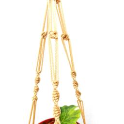 Beige Macrame Plant Hanger 24 Inches 3mm - Hanging Planter Indoor Outdoor Plant Holder Macrame Wall Hanging Pattern - thumbnail 3