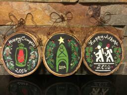 Personalized Hiking Christmas Ornament Handpainted Chalkboard Wood Slice