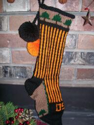 Hand Knit Christmas Stocking Orange Black Stripes Oregon State Beaver Fans By Santa's Works - thumbnail 1