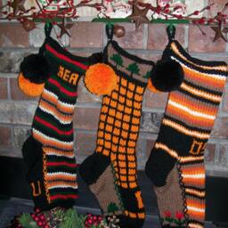 Hand Knit Christmas Stocking Orange Black Stripes Oregon State Beaver Fans By Santa's Works - thumbnail 4