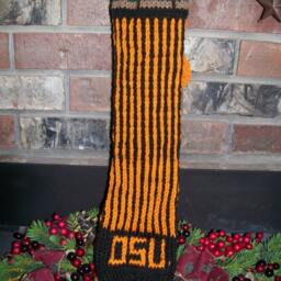 Hand Knit Christmas Stocking Orange Black Stripes Oregon State Beaver Fans By Santa's Works - thumbnail 2