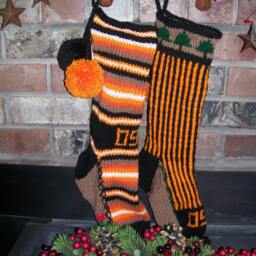 Hand Knit Christmas Stocking Orange Black Stripes Oregon State Beaver Fans By Santa's Works - thumbnail 3