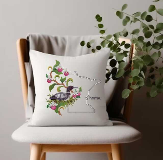 Minnesota Common Loon & Showy Lady Medley. Embroidered With Feather Insert - image 1