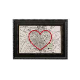 Athens Heart Map - Custom Gift Greece Anniversary Framed Wedding Vintage Print Of With Hand-Embroidered - thumbnail 2