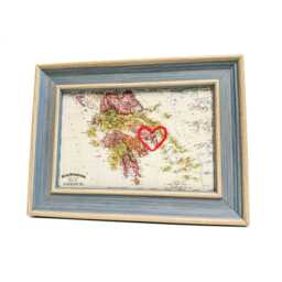 Athens Heart Map - Custom Gift Greece Anniversary Framed Wedding Vintage Print Of With Hand-Embroidered - thumbnail 1
