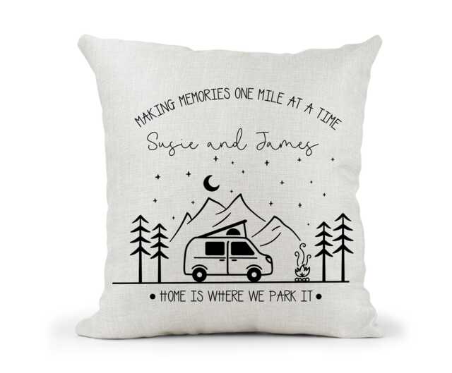 Personalised Pop Top Camper Van Motorhome Campervan Cream Canvas Cushion, Home Is Where We Park It , Home Decor, Wedding, Anniversary Gift - image 1