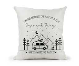 Personalised Pop Top Camper Van Motorhome Campervan Cream Canvas Cushion, Home Is Where We Park It , Home Decor, Wedding, Anniversary Gift - thumbnail 1