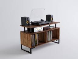 Kolstad Vinyl Record Storage Cabinet With Floating Shelf Minimal Unit - Hi-Fi Oak Walnut Teak