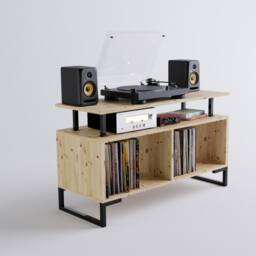 Kolstad Vinyl Record Storage Cabinet With Floating Shelf Minimal Unit - Hi-Fi Oak Walnut Teak - thumbnail 3