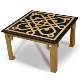 Coffee Table Side Marble Top Scagliola Art Inlay Iron Base - thumbnail 1