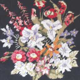 Cushion Cover Entirely Hand-Embroidered in Petit Point Pastel Bouquet On A Black Background - thumbnail 2