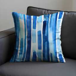 Blue Watercolor Stripe Cushion Cover, Abstract Modern Throw Pillow Coastal Home Decor, Nautical Living Room Decor - thumbnail 2