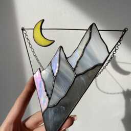 stained Glass Suncatcher Picture Mountains Hill Landscape Home House Decor Window Wall Hanging Moon Cling, Fathers Day Gift From Daughter - thumbnail 2