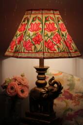 Painted Leather Lamp Shade Pink Lotus Design - Handmade Shade- Table Lampshade H-12, W-18 Inches