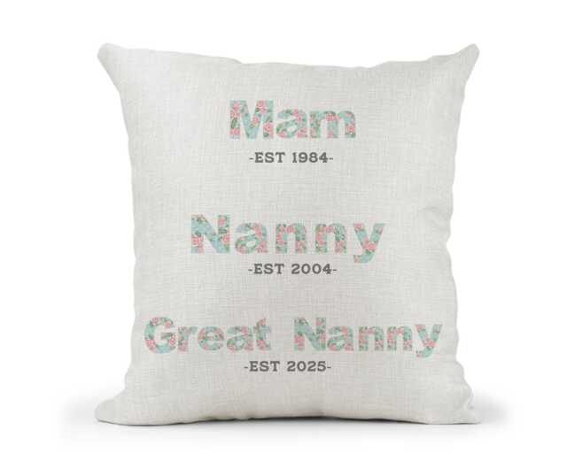 Personalised Mum, Nan, Great Grandma Est Year Floral Cushion..nanny..nan Mum Cushion.. Year Est...new Mothers Day, Birthday Gift - image 1
